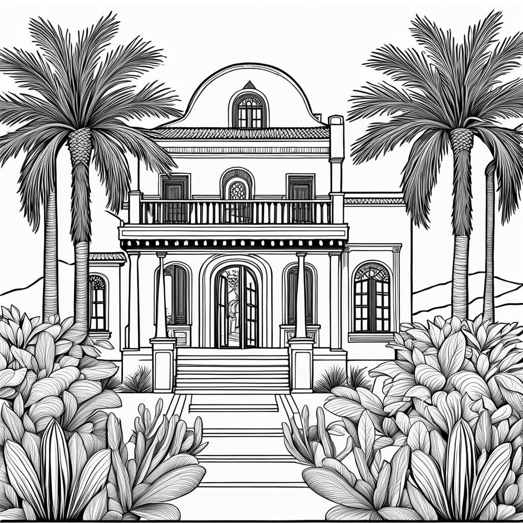 Coloring Page - Hacienda in the Desert