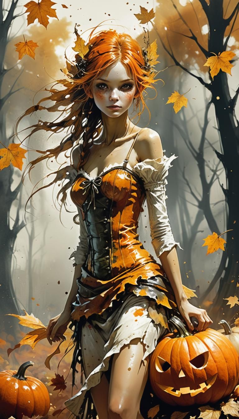 Enchanted Pumpkin Fairy in Autumn Landscape