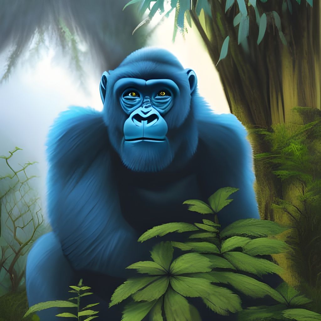 Friendly Blue Mountain Gorilla in Cloud Forest