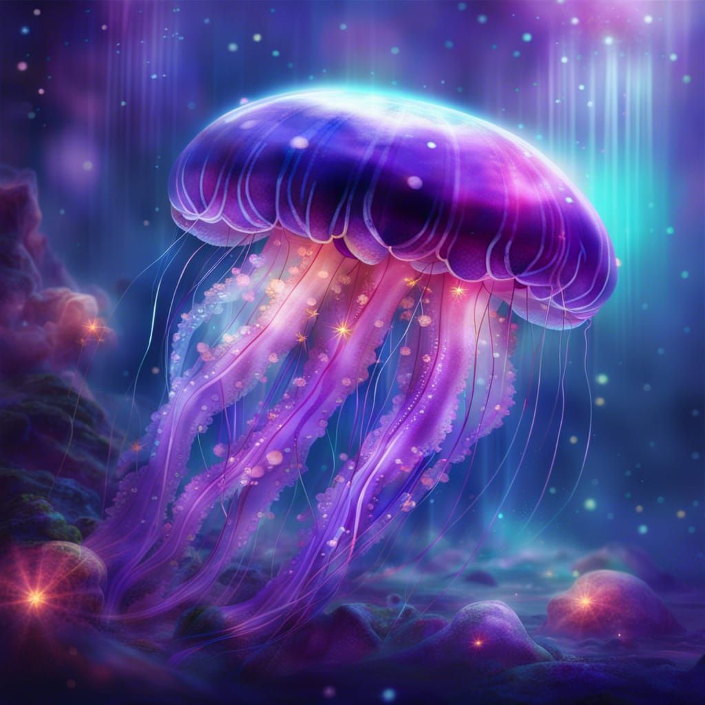 Sparkling Striped Jellyfish in Ethereal Fantasy Style