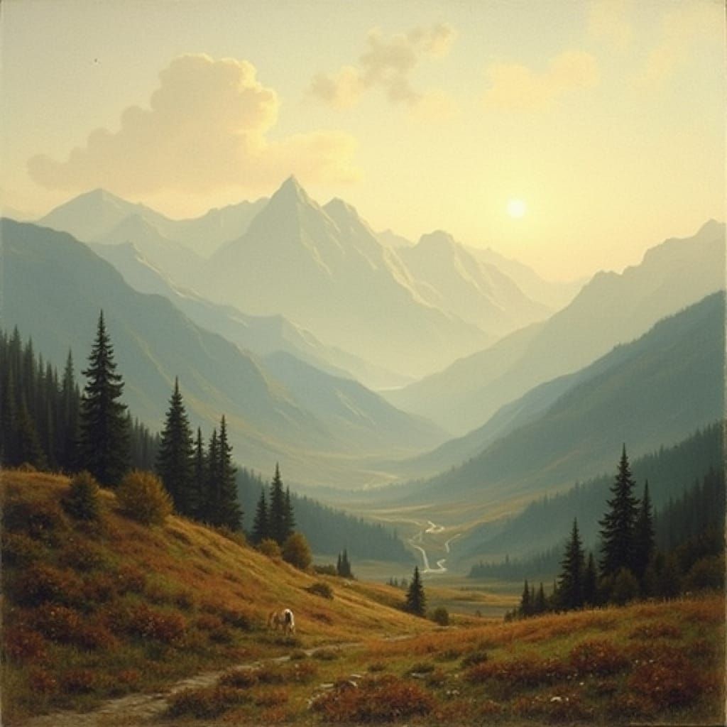Vintage Mountain Landscape with Dreamy Light