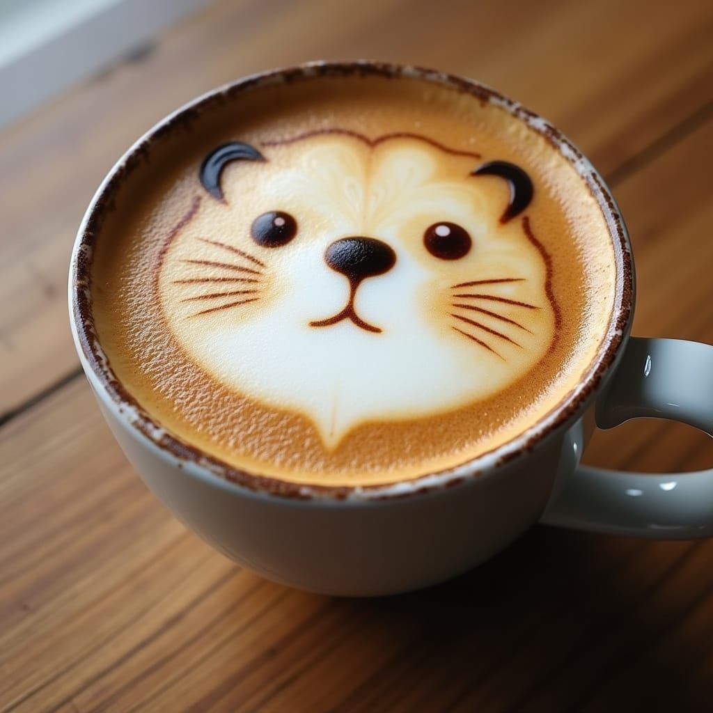 Latte Art: Otter Face in Playful Style