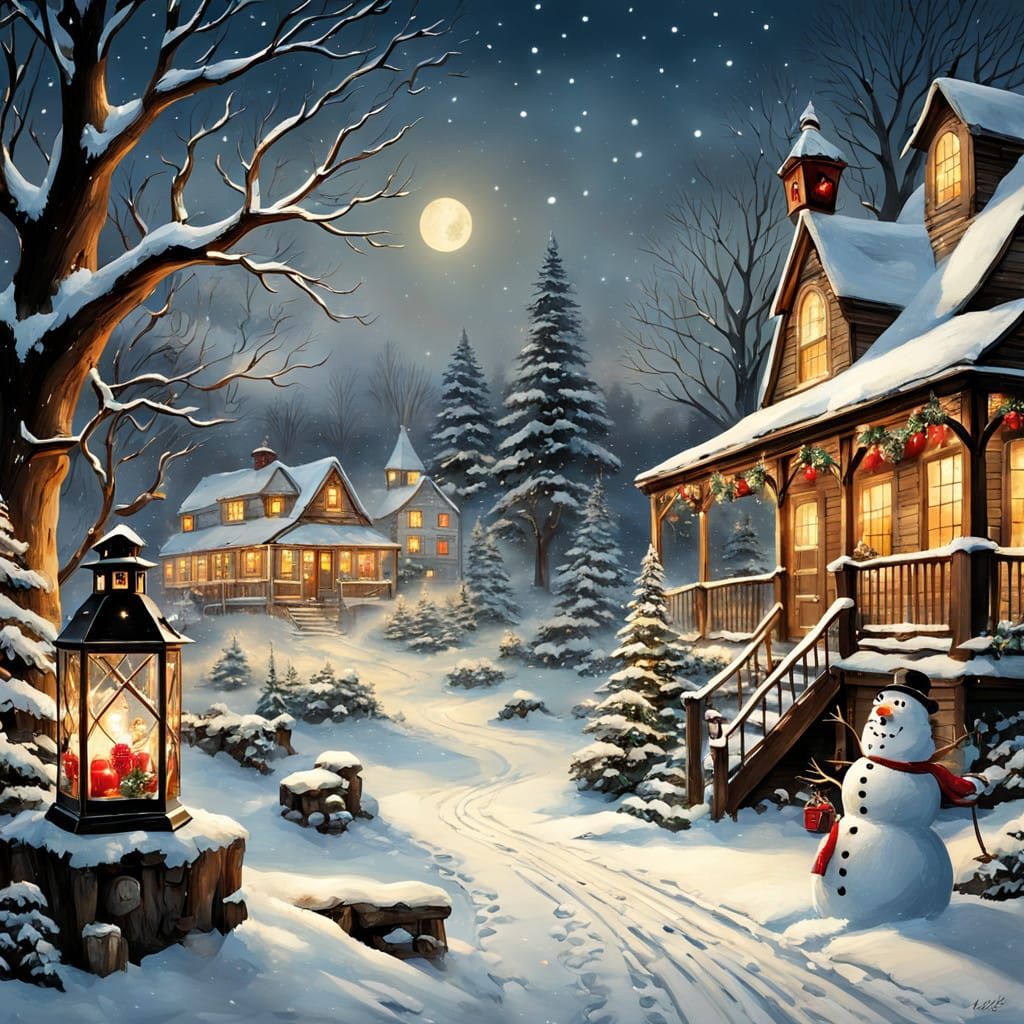 Vintage Winter Wonderland with Rustic Lanterns and Snowy Sce...