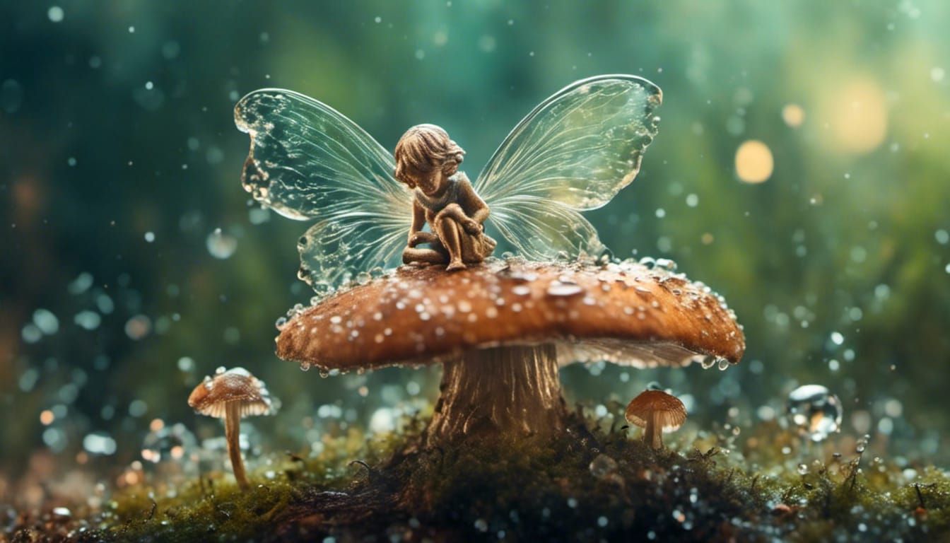 Fairy on Mushroom: Macro Photorealistic Digital Art
