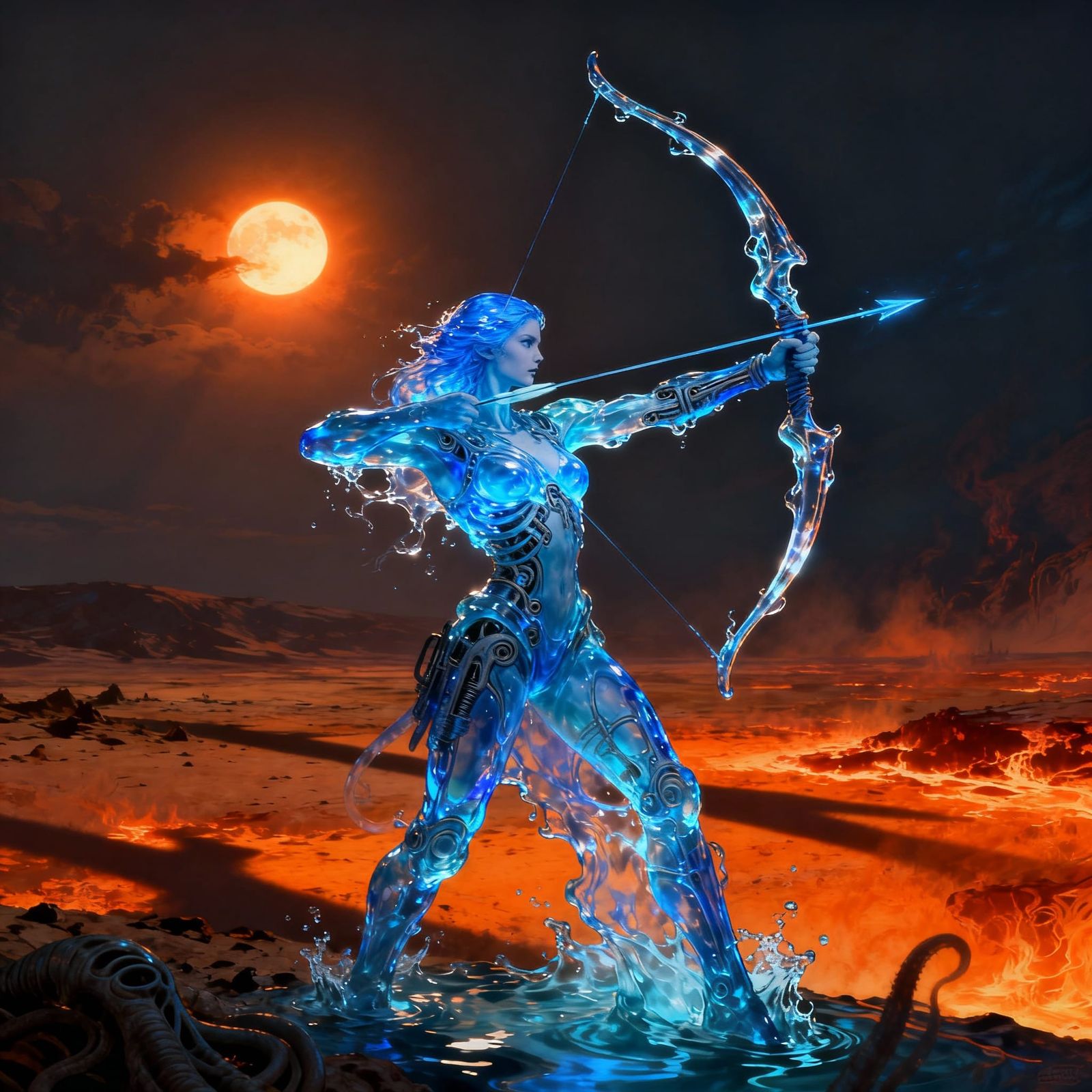 Water Archer in Epic Fantasy Concept Art Style