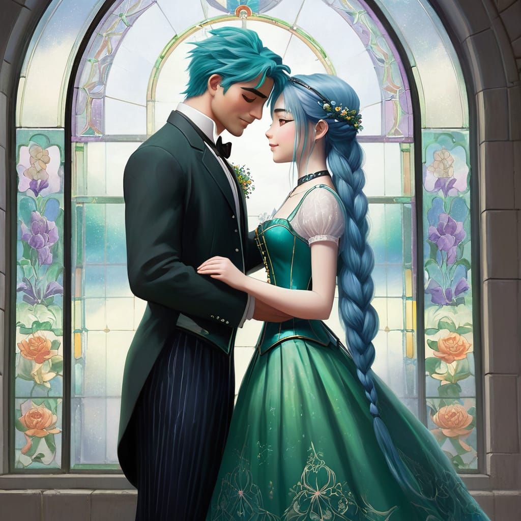 Anime Couple in Studio Ghibli Style