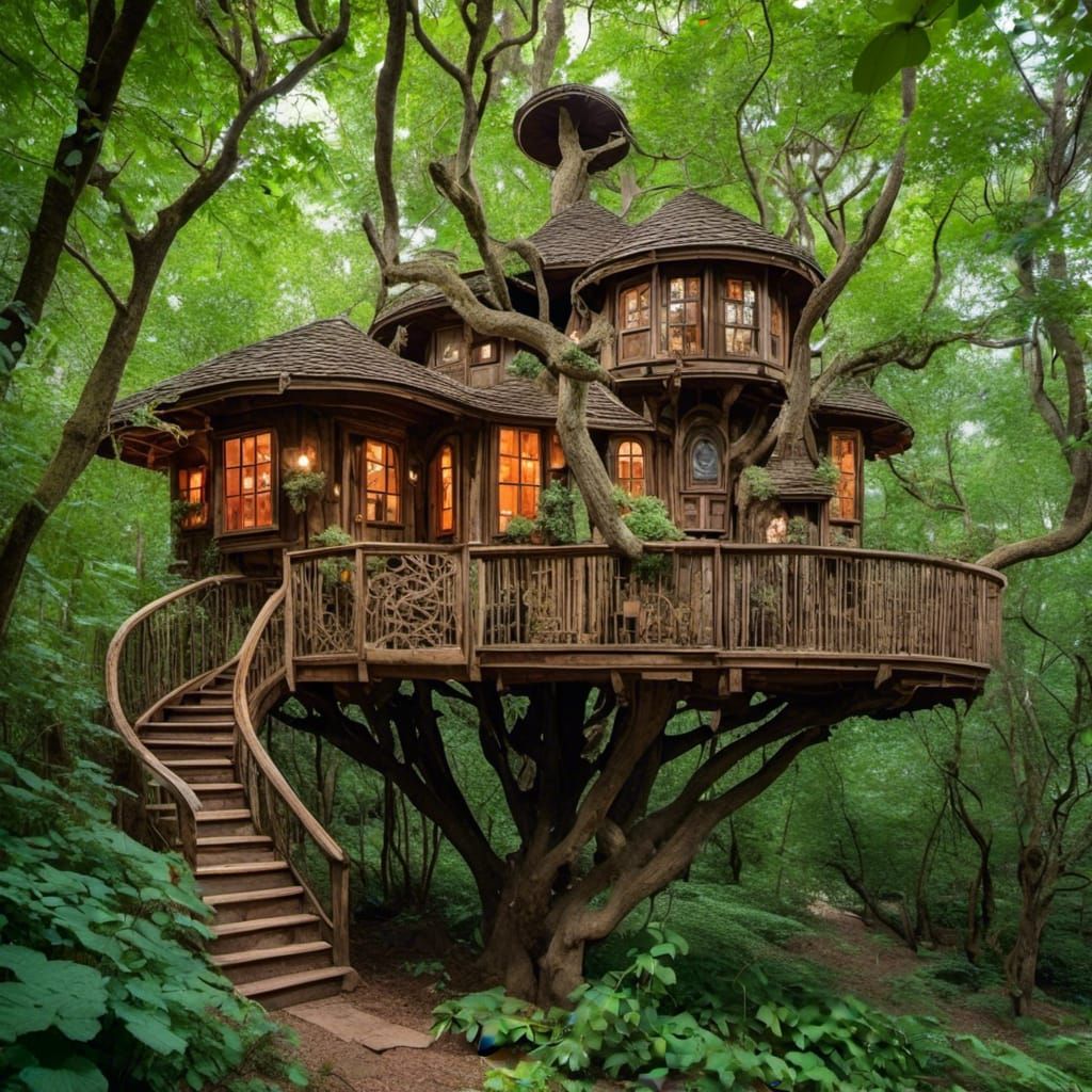 Enchanting Treehouse in a Lush Forest
