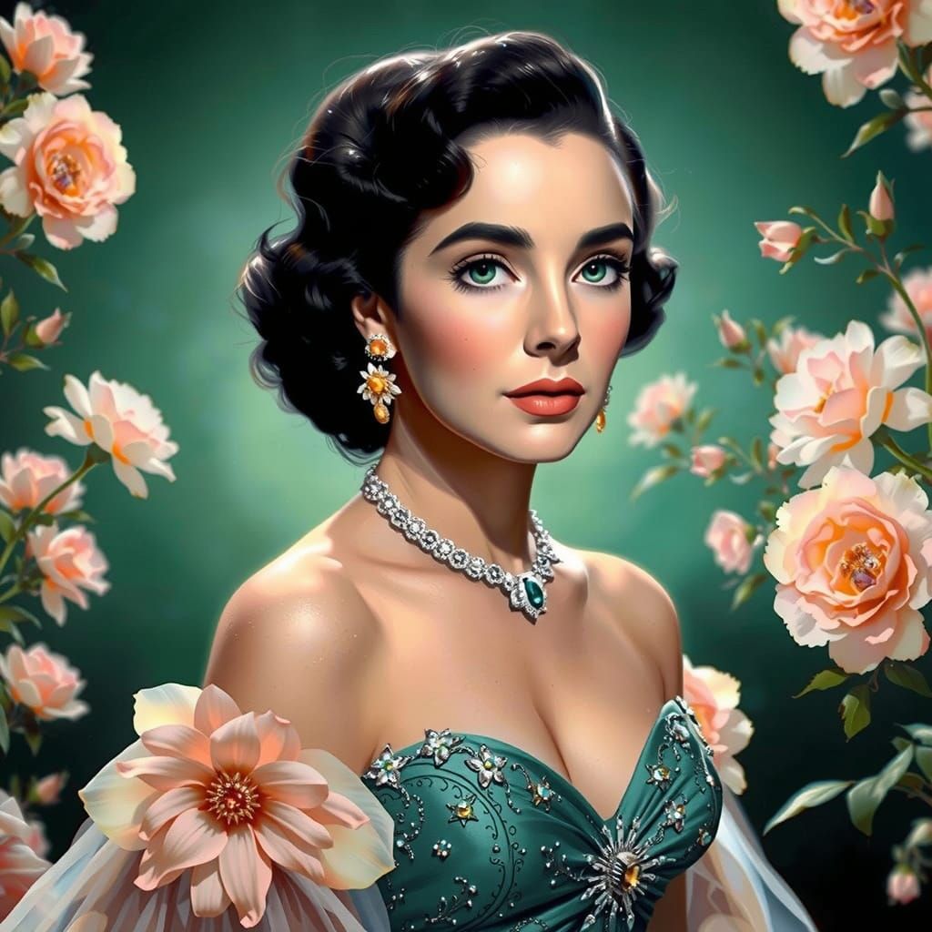Elegant Elizabeth Taylor in 1950s Gown
