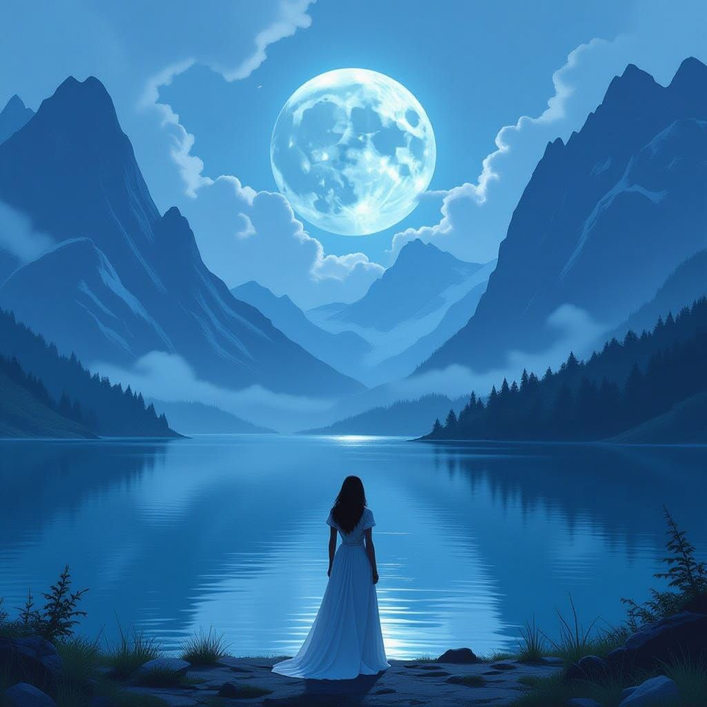 Ethereal Moonlit Lake Scene in Hyper-Realistic Style