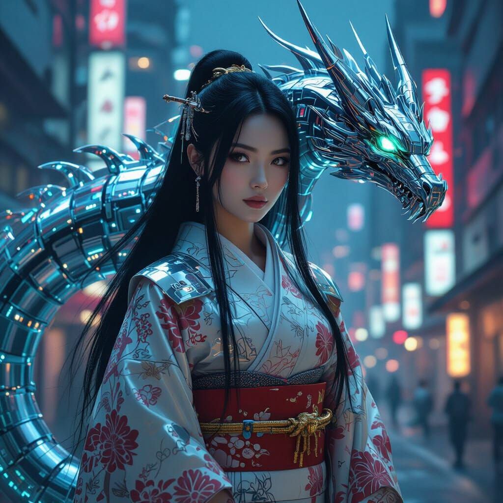 Japanese Woman Transforms into Laser Dragon in Sci-Fi Tokyo