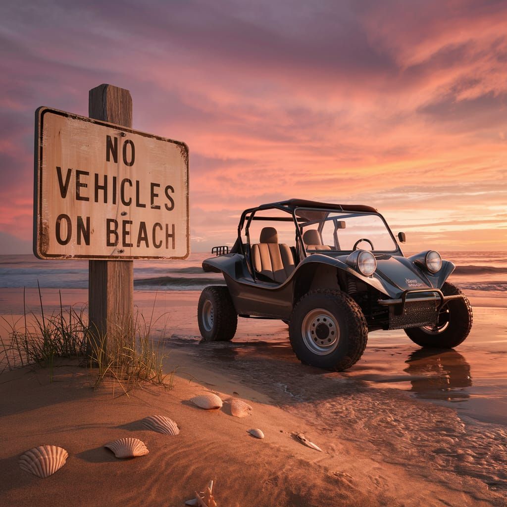 Dune Buggy at Sunset: Irony on the Beach