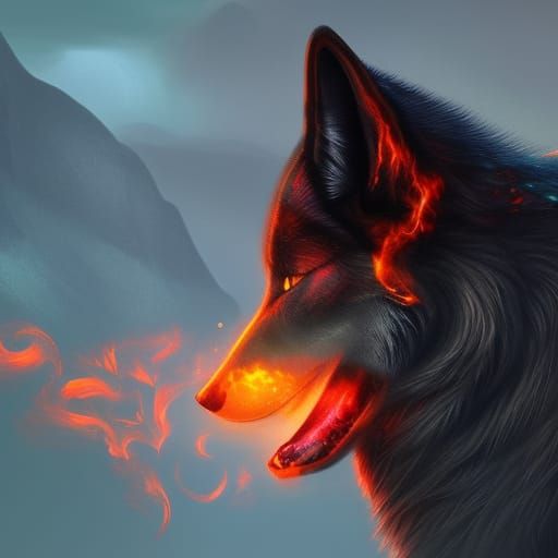 Fiery-Tailed Black Wolf Fantasy Concept Art