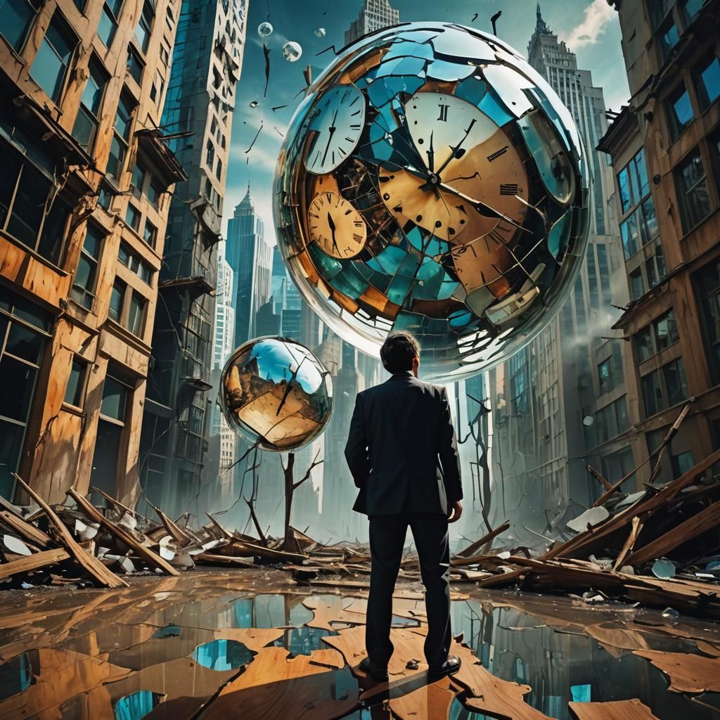 Surreal Fractured World with Metallic Sphere