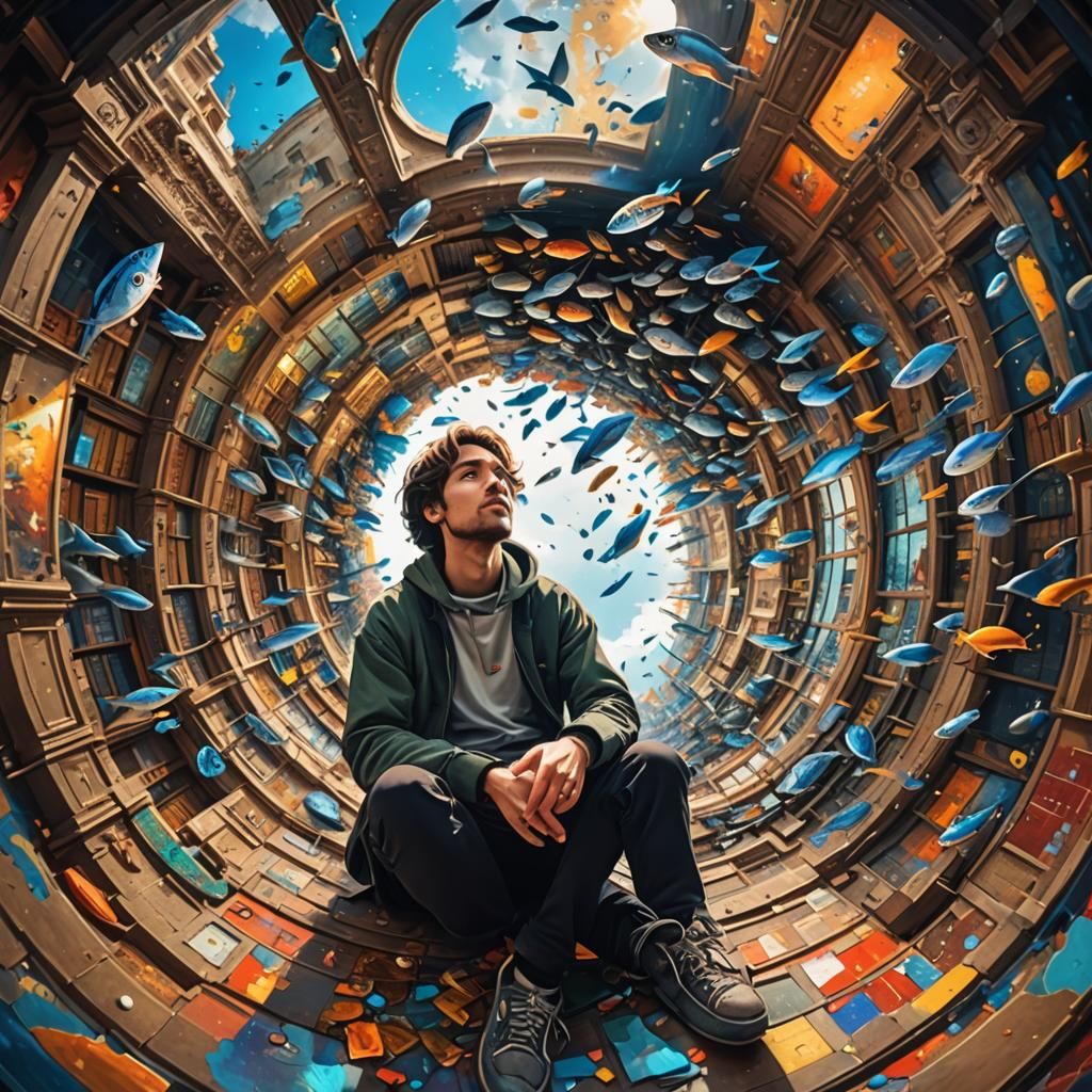Flying Fish Cathedral: Hyperrealistic Time Traveler Portrait