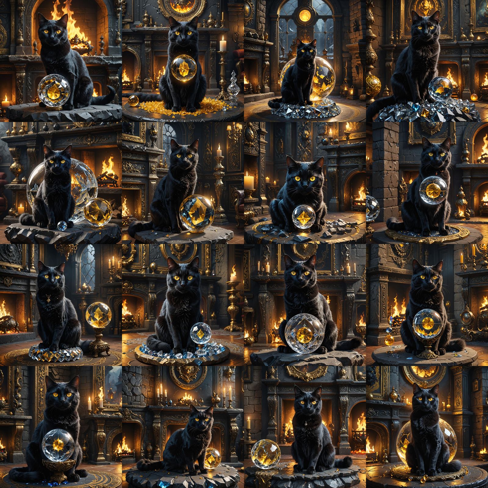 Enchanted Feline Over Mystic Flames, in Fantasy Art Style