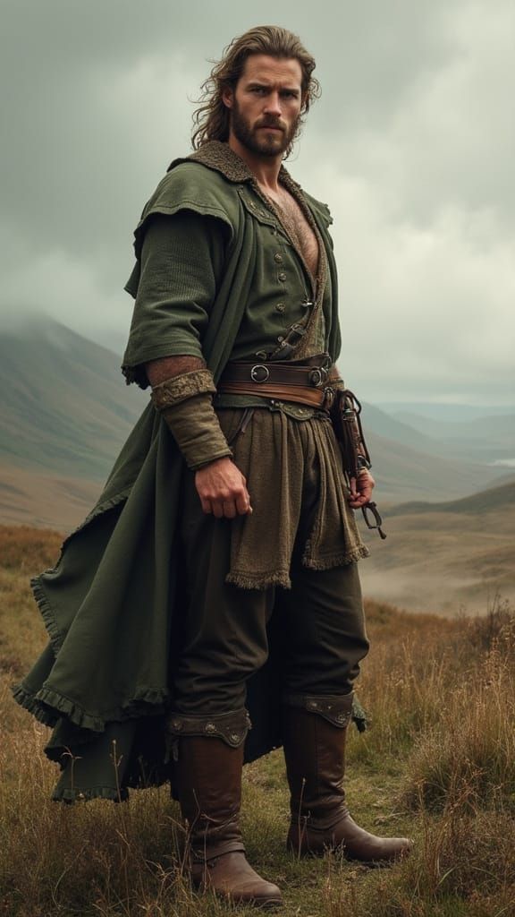 Irish Warrior on Windswept Moors in Pavel Tchelitchew Style