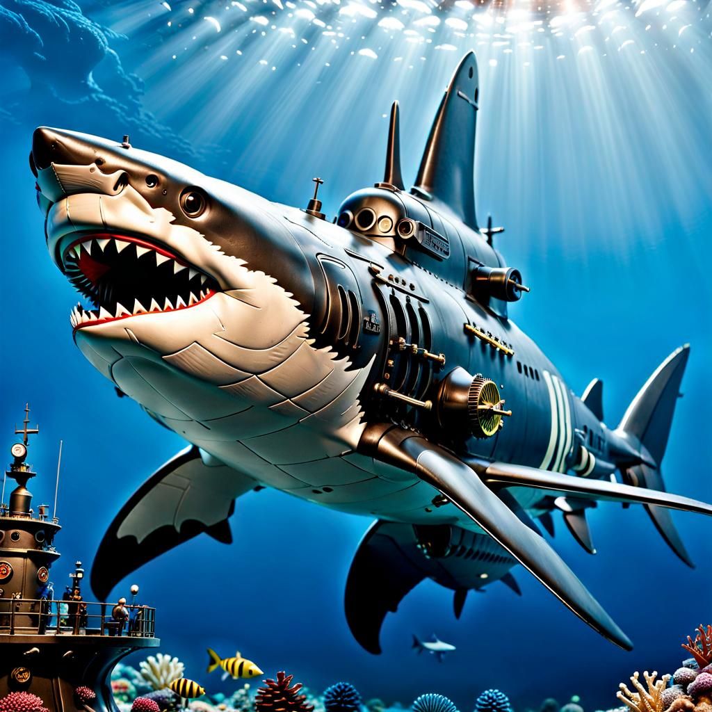 Detailed Shark Submarine Inspired by Herge