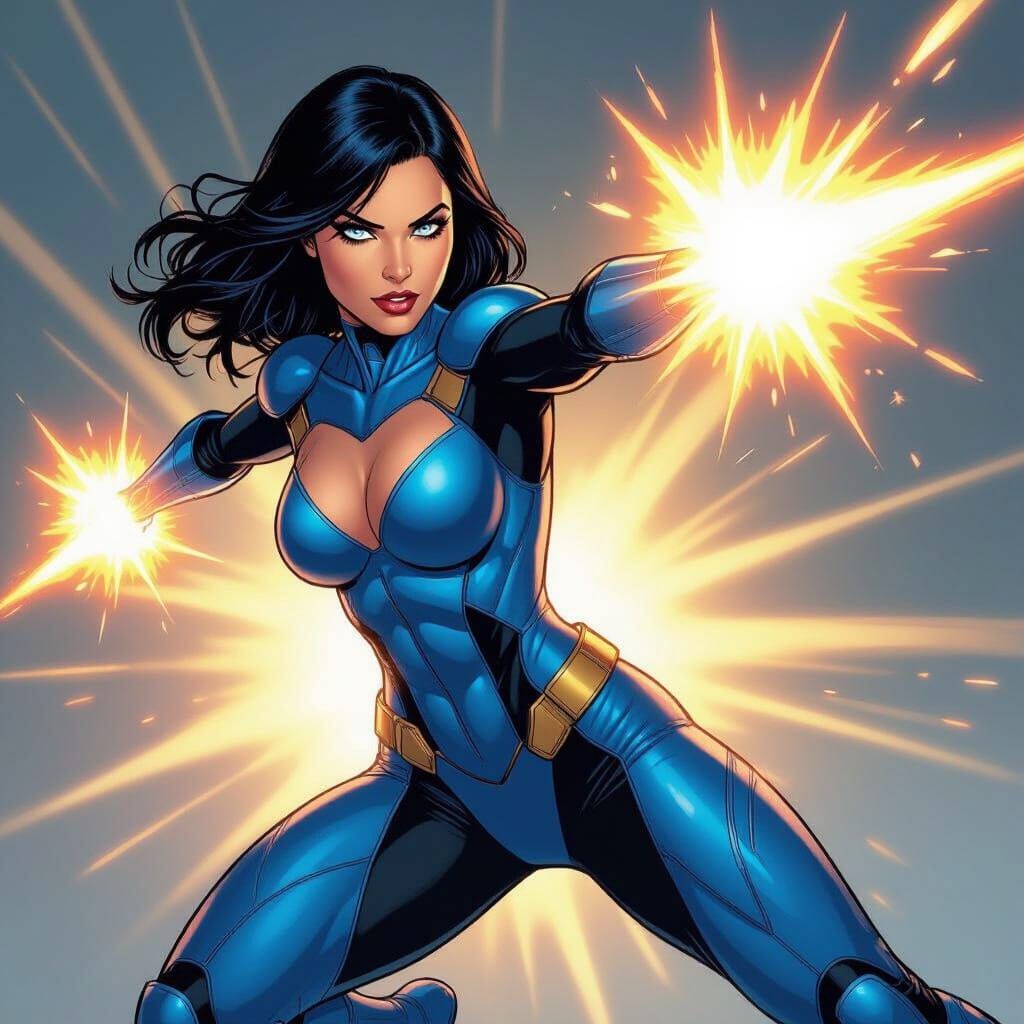 Katy Perry as Blue Beetle in Comic Book Style