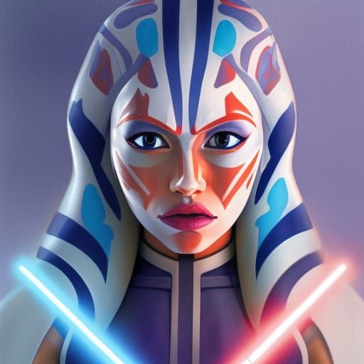 Realistic Ahsoka Tano Portrait with Lightsaber