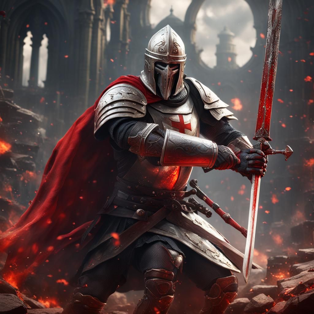 Crusader Soldier Fighting the Devil in Realistic Art