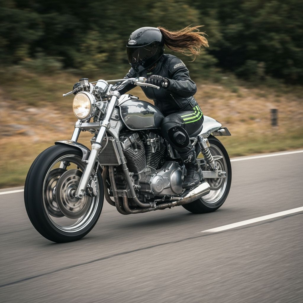 Lady Biker in Red Bikini on Motorcycle