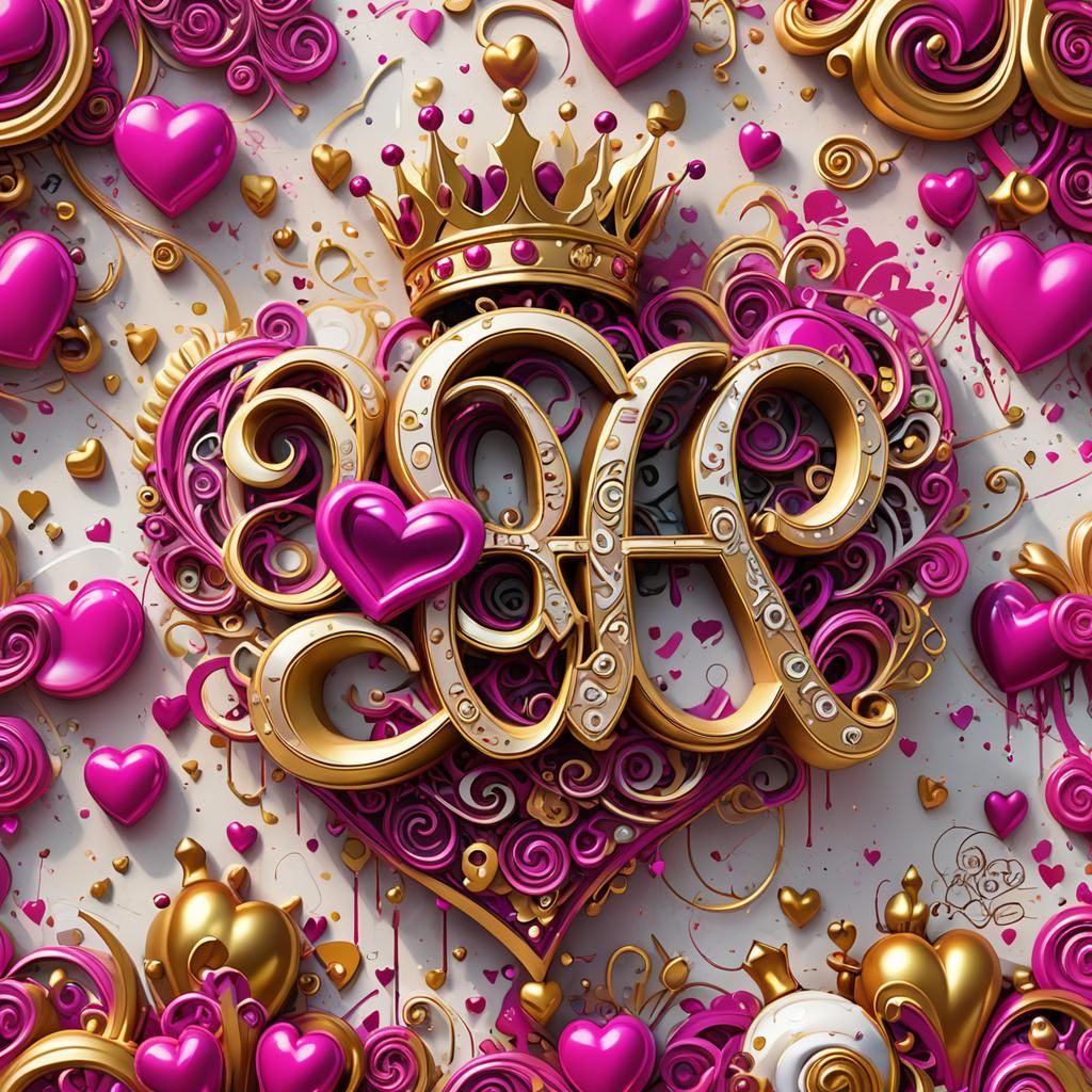 Opulent 3D Name Art with Hearts and Crowns