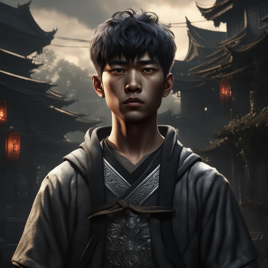 Angsty Vietnamese Teen in Shadow, Detailed Matte Painting