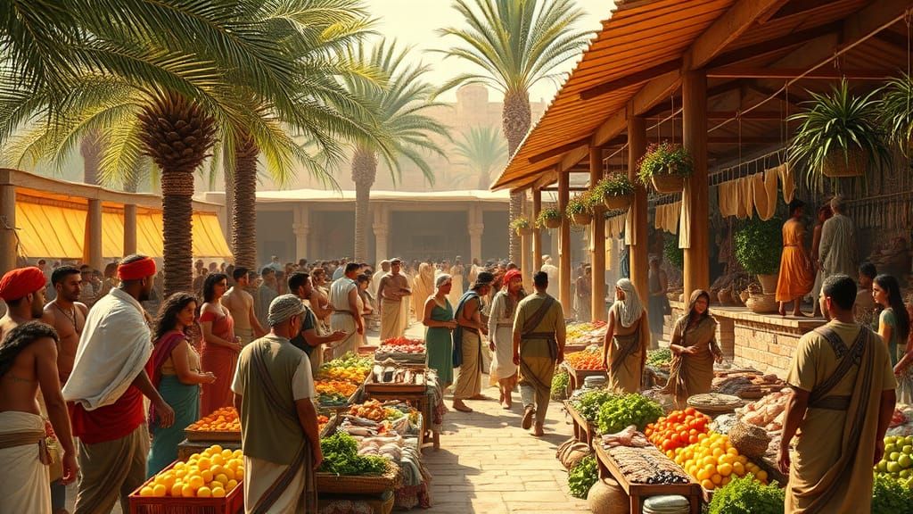 Ancient Sumerian Marketplace in Vibrant Colors