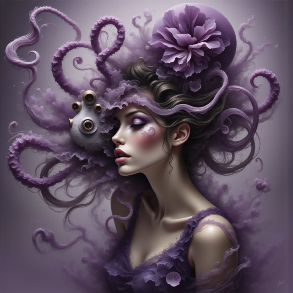Ethereal Woman with Octopus in Dreamy Underwater Scene
