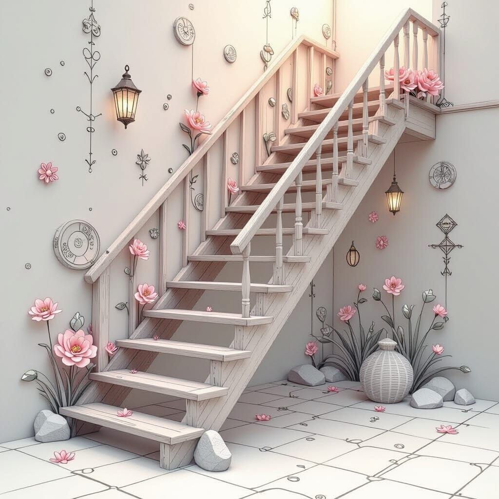 Whimsical Ladder Ascending in 3D Anime Art Style