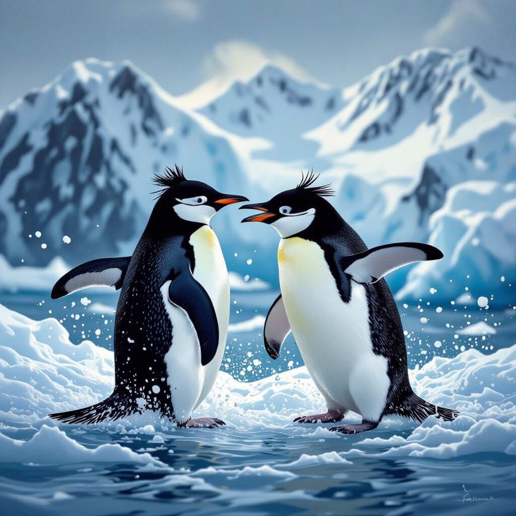 2 Disputing Chinstrap Penguins