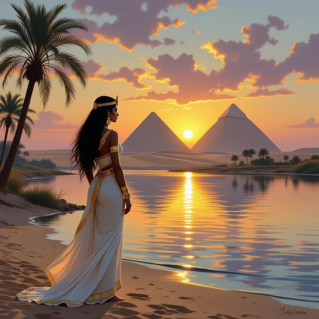 Elegant Egyptian Princess by the Nile at Twilight