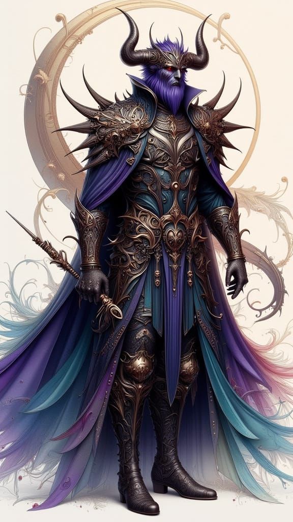 Epic Demon Knight in Art Nouveau Punk Style