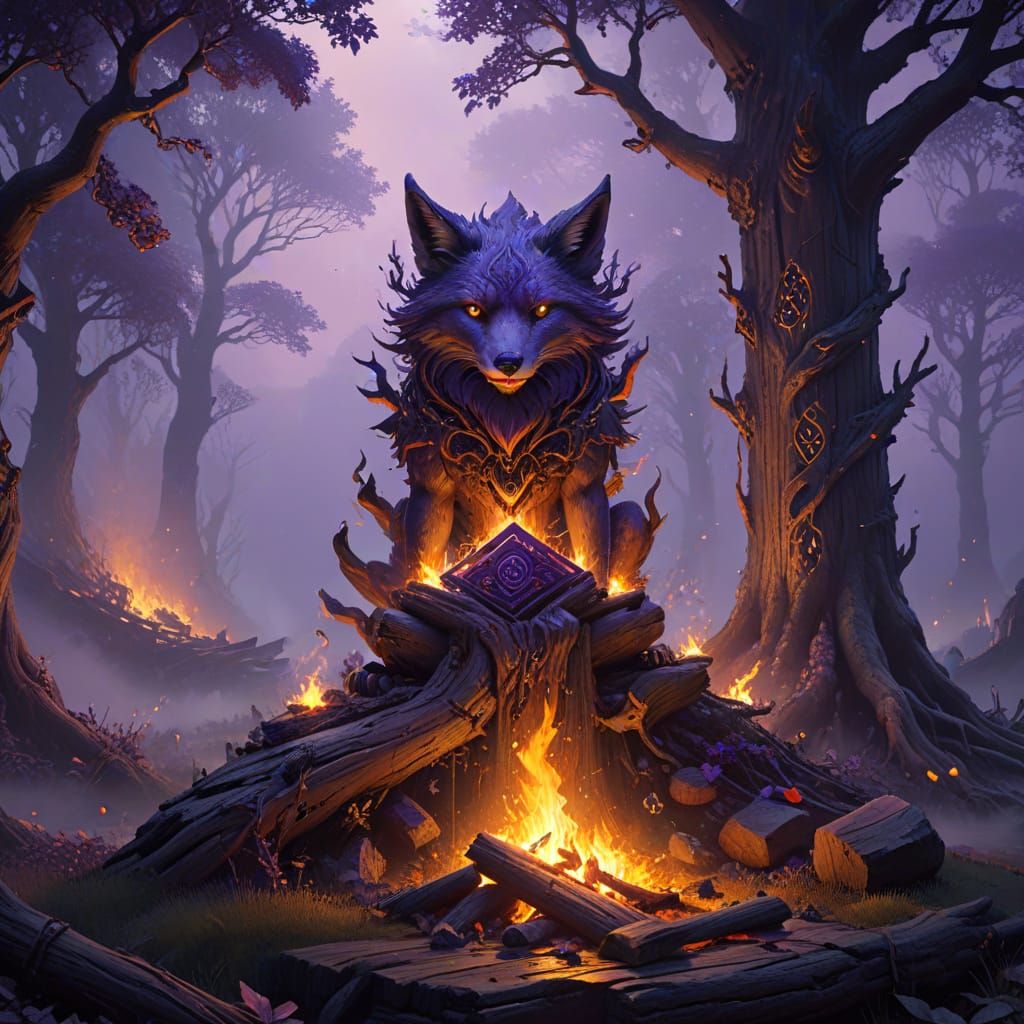 Dark Fantasy Fox in Mystic Woodland Ambiance