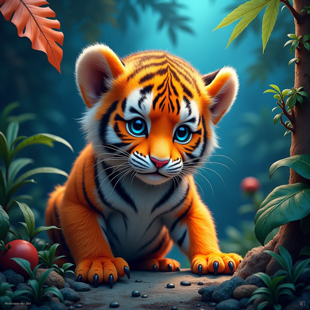 Miniature Tiger with Gull Beak in Fantasy Jungle