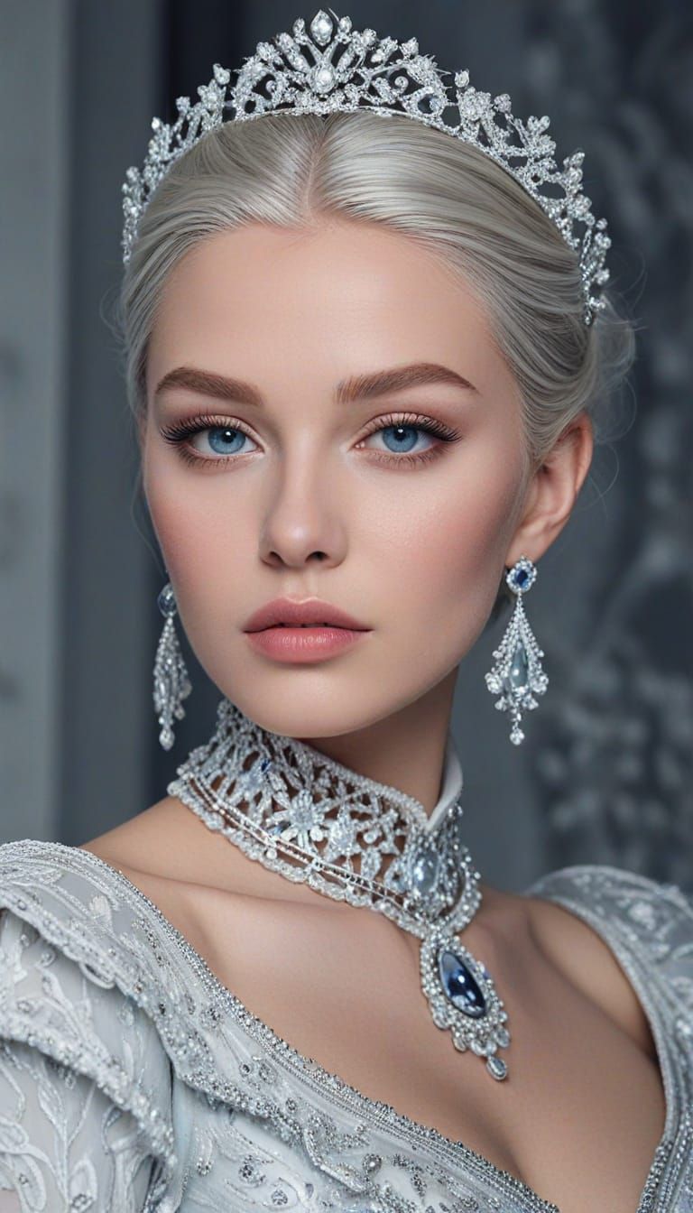 Futuristic Snow Queen Portrait with Baroque Gown