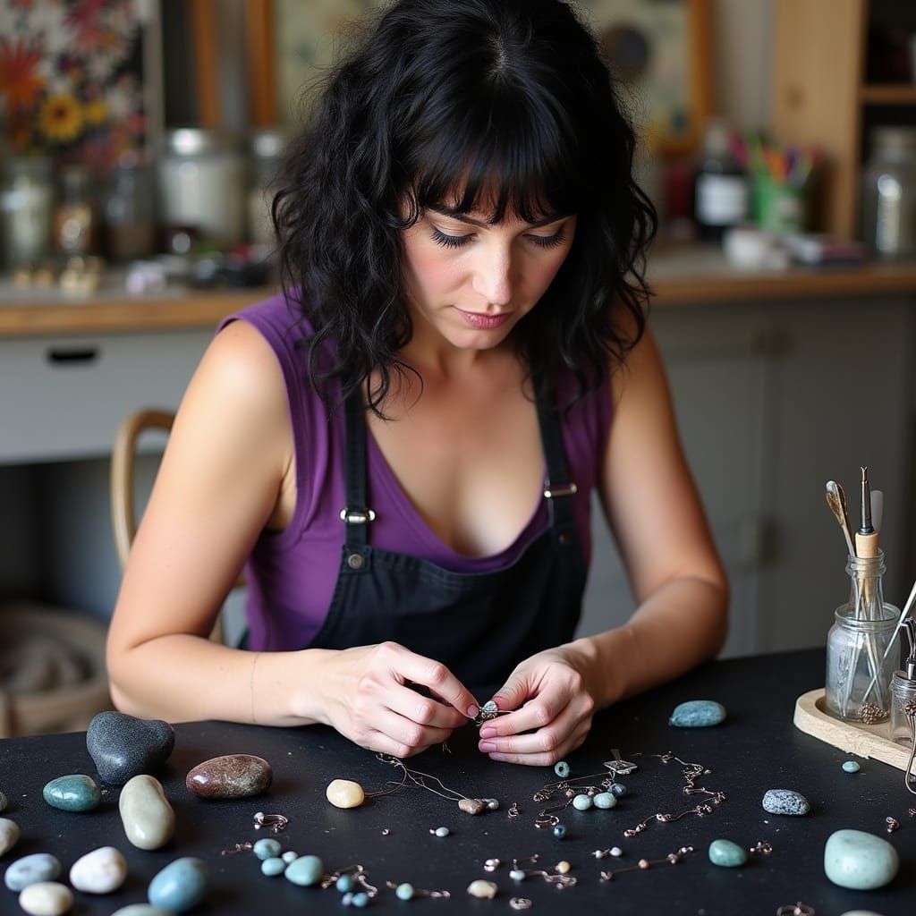 Woman Making Wire Wrapped Jewelry, Digital Art