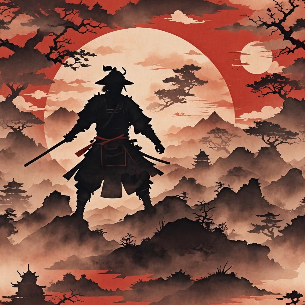 Samurai Silhouette with Japanese Dawn