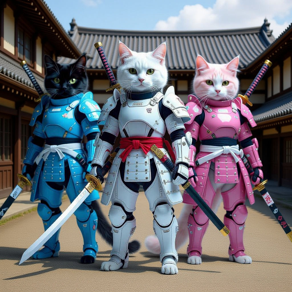 Cats in Anime Space Armor with Samurai Swords