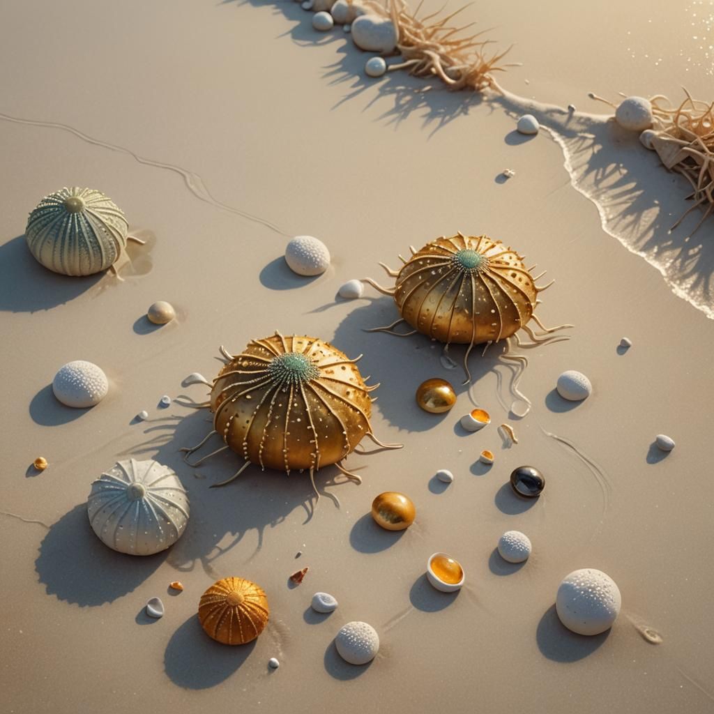 Sea Urchin and Crab Chat: Ethereal Beach Scene