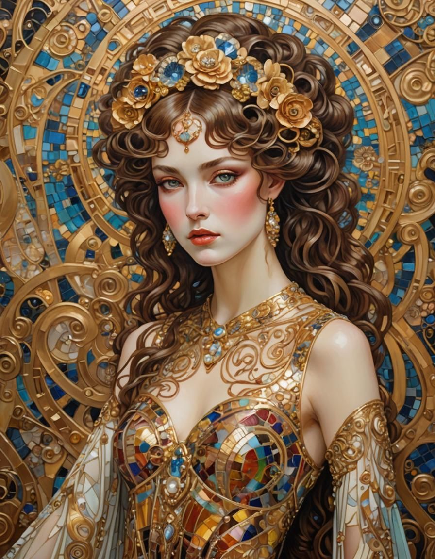 Art Nouveau Supermodel in Gold Mosaic Style
