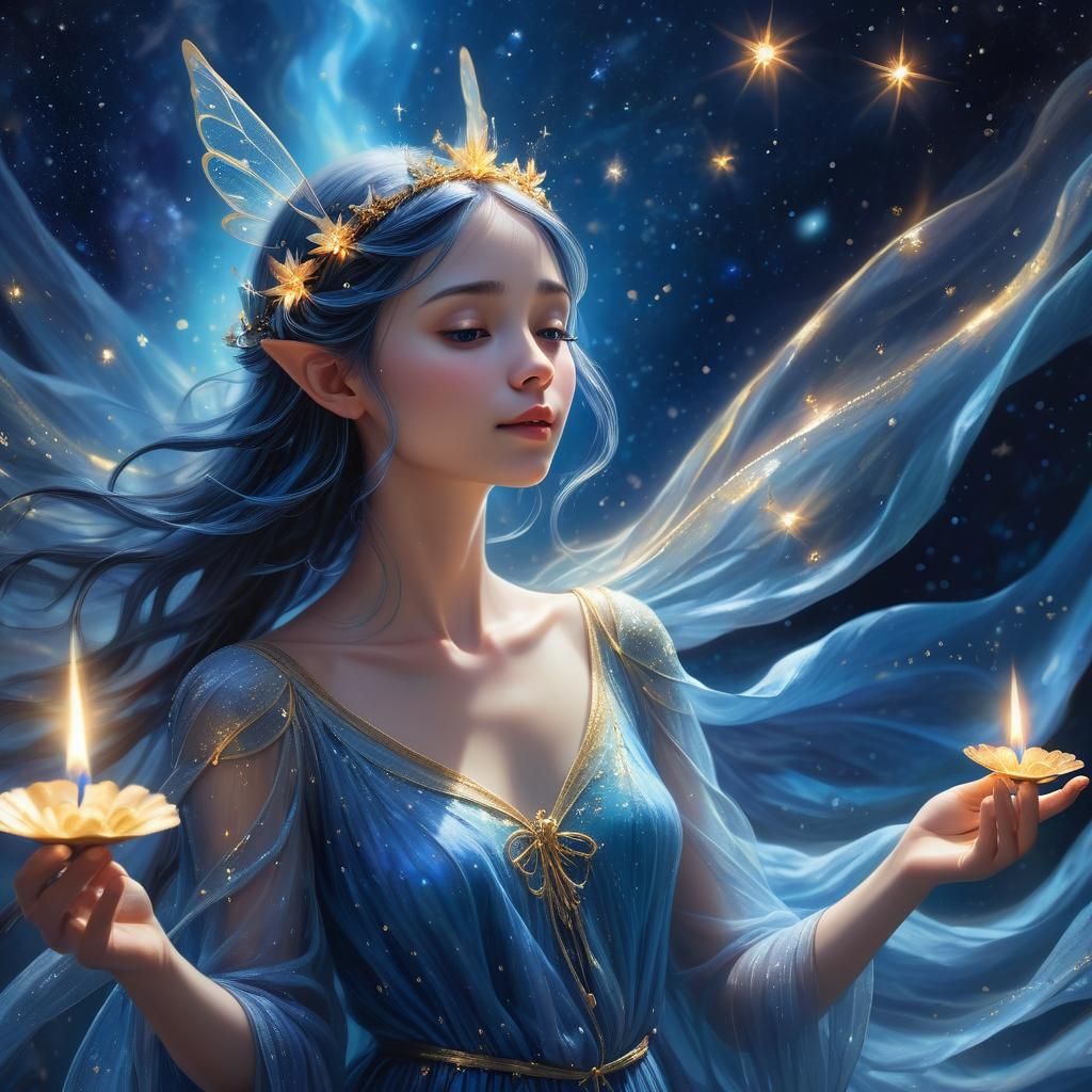 Ethereal Fairy Lights Up Stars as Oil Painting