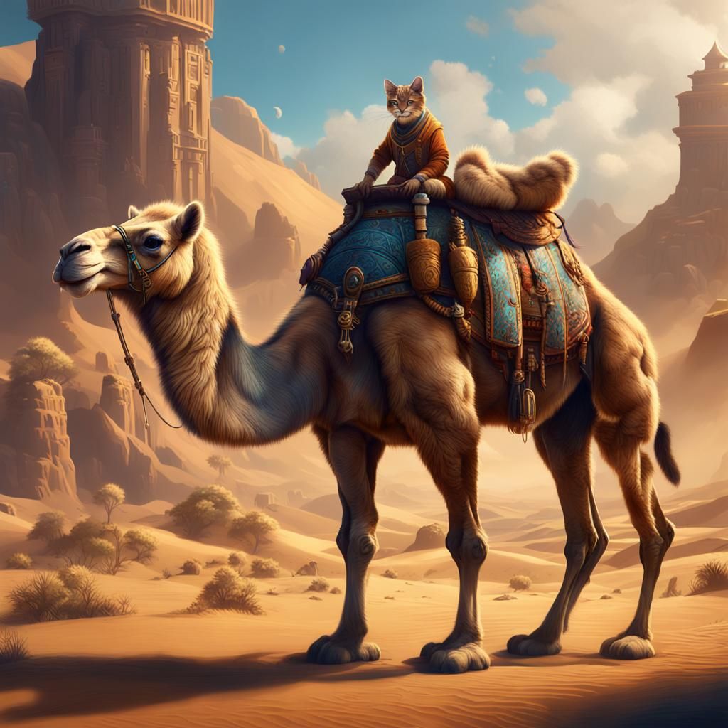 Camel-Cat Hybrid in Detailed Matte Painting Style