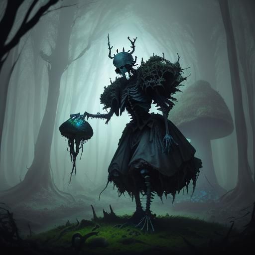 Eerie Noontide Hag Skeleton in Dark Fantasy Art