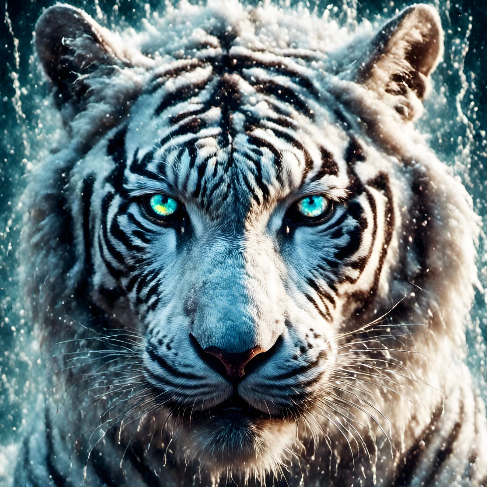 Menacing White Tiger Portrait with Glowing Eyes