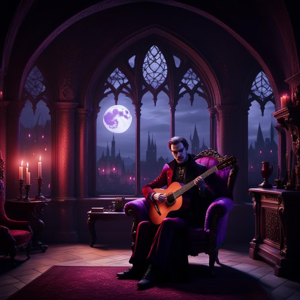 Vampire's Gothic Serenade in Digital Matte Painting