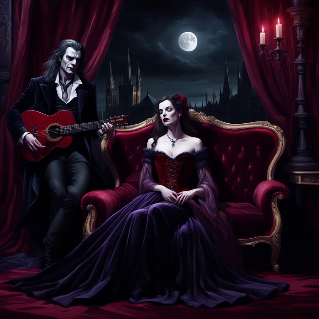 Vampire Guitarist in Gothic Baroque Setting