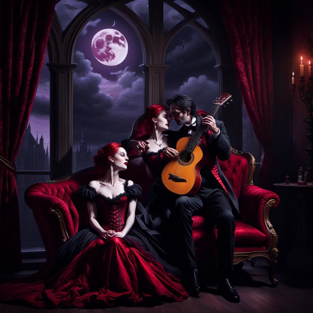 Vampires in Gothic Bedroom with Rembrandt Lighting