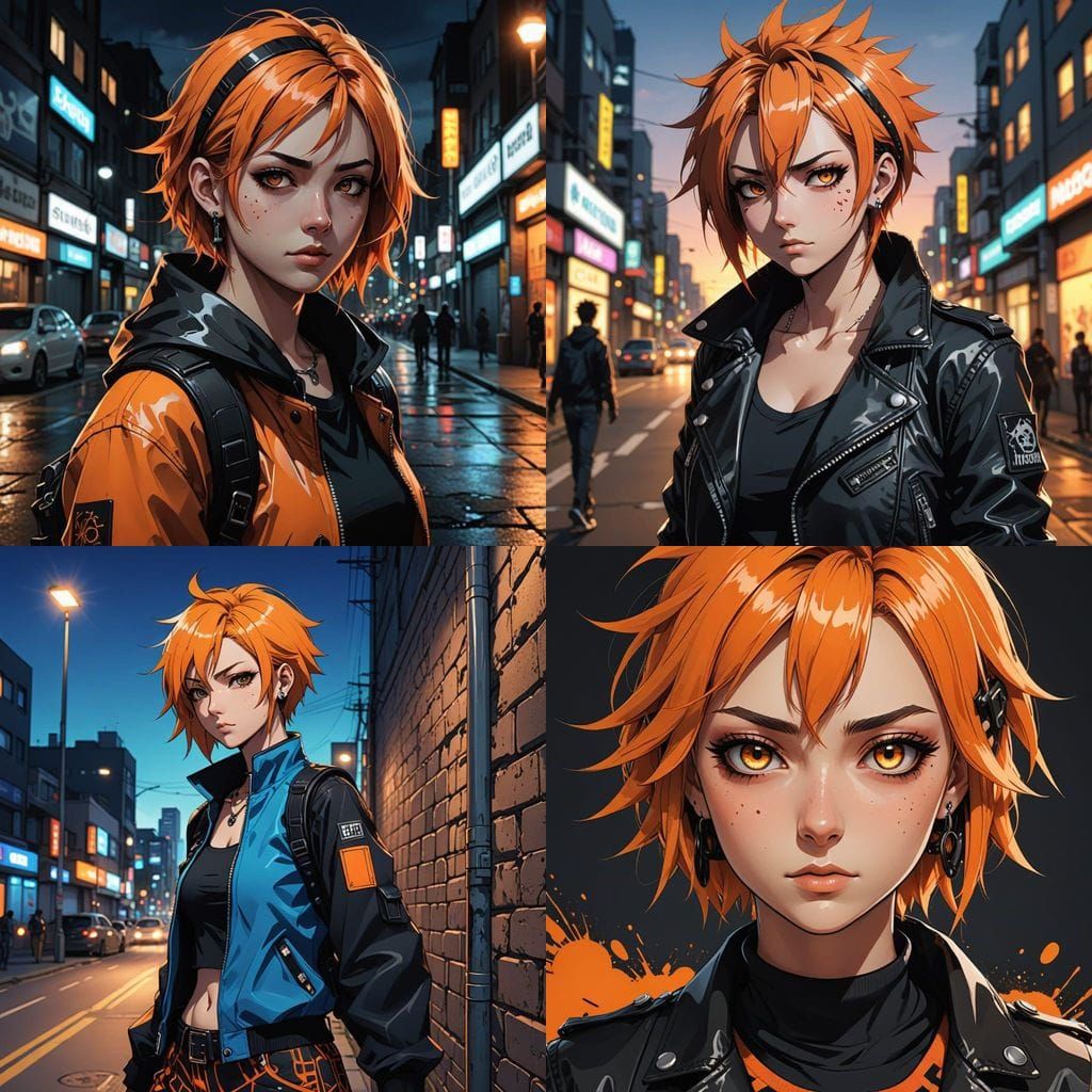 British Punk Teenage Girl in Vibrant Orange and Black