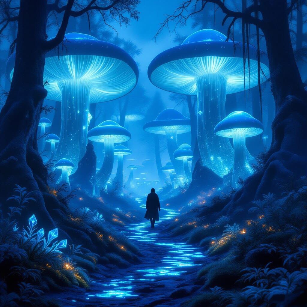 Spectral Forest Twilight: Bioluminescent Mushrooms and Moonl...